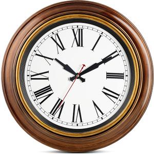 Bernhard Products Extra Large Wall Clock 18 Inch Quality Quartz Silent Non Ticking, Battery Operated for Home/Living Room/Over Fireplace Beautiful Decorative Roman Numeral Stylish Clock, Light Brown