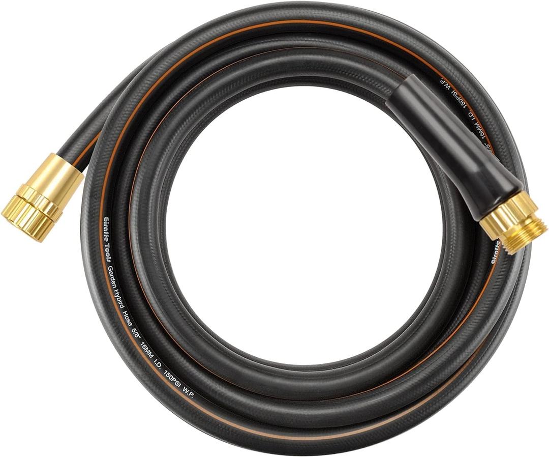 Giraffe Tools Garden Hose 25ft x 5/8'', Water Hose Heavy Duty, Flexible, Lightweight Hybrid Hose with Swivel Handle, Male to Female Fittings (Black)