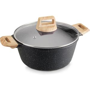 TIPTAP Nonstick Stock Pot, Granite Cookwear Soup pot with Lid, 4L/4.23Qt Cooking Pot, Casserole Stock Pot, Quick Induction for Soup, Broth, Chili, Stew and More, All Stove Compatible (Gray)