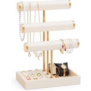 Abiglifty 3 Tier Necklace Holder Display, Jewelry Organizer, Jewelry Stand, Bracelet Display, Necklace Organizer, Bracelet holder, Jewelry Display for Necklace, Watches, Rings, Beige