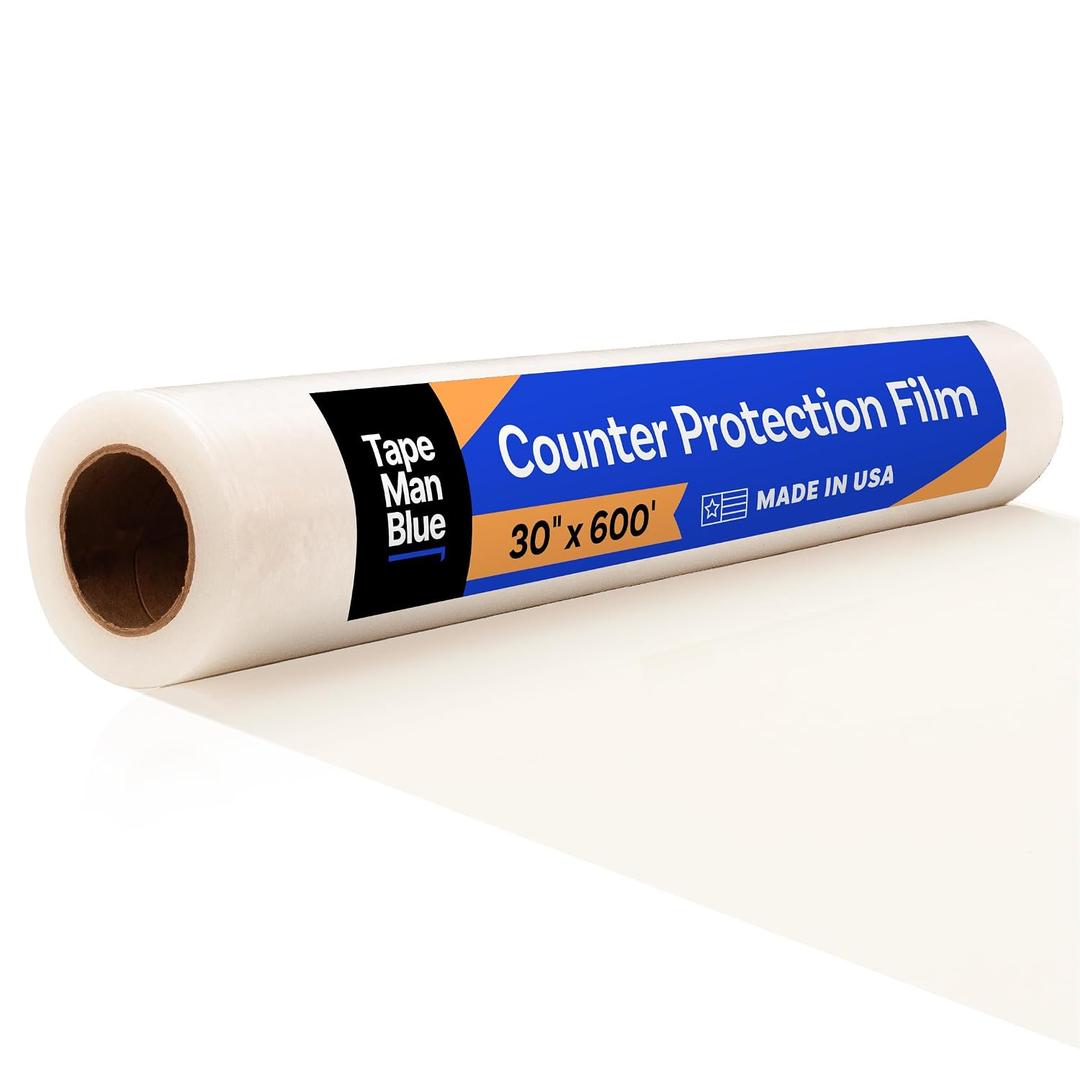 TapeManBlue Countertop Protection Film, 30" x 600', Made in USA, Self Adhesive Clear Countertop Protector, Surface Protection Film for Kitchen Counters, Granite, Marble, Acrylic, Glass, Quartz
