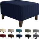 MAXIJIN Jacquard Ottoman Cover Slipcovers Folding Storage Stool Furniture Protector Cover Soft Thick Rectangle Foot Rest Slipcover with Elastic Bottom (Ottoman Large, Navy Blue)