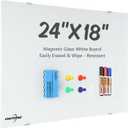 Wall-Mounted Magnetic Tempered Glass White Board Frameless Dry Erase Board Wall Mounted Ideal for Office Classroom School Kitchen and HomeDurable Whiteboard Frameless (24''X18'')