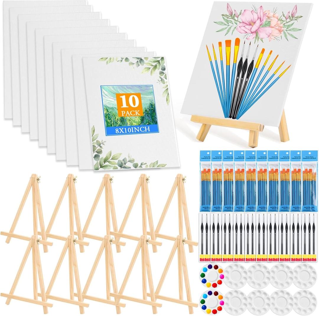 160 Pack Canvas with Easel Miniature Painting Kit with Wooden Easel and Blank Canvas Boards, Detail Paint Brushes Set for Kids Adults Couples Paint Party Supplies Paint and Sip Date Night Kits