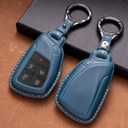 for GMC Key Fob Cover Leather Car Remote Case Holder Keychain Compatible for Chevy Tahoe Suburban Silverado GMC Sierra Yukon Denali Buick -Blue