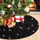Black Christmas Tree Skirt Small 21 Inches Glitter Velvet Tree Skirt Xmas Tree Skirt for Pencil Tree Decorated Sequin Tree Skirts Mat Round Tree Base Cover for Thanksgiving Christmas Decor Black