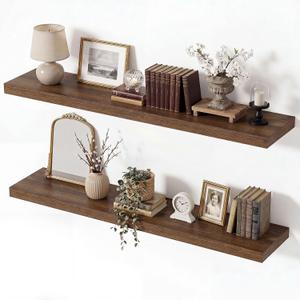 Vivelove Walnut Floating Shelves 36 x 8 Inch, 8 Inch Deep Shelf, Set of 2, 36"Wx8"Dx1.4"H