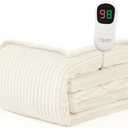 Homemate Electric Heated Blanket Twin Size - 62"x84" Heating Blanket Twin Size 1/2/4/6/8 Hours Auto-Off 10 Heat Level Over-Heat Protection Soft Flannel Sherpa ETL Certification, 10 - Cream(striped), Twin(62"x84")