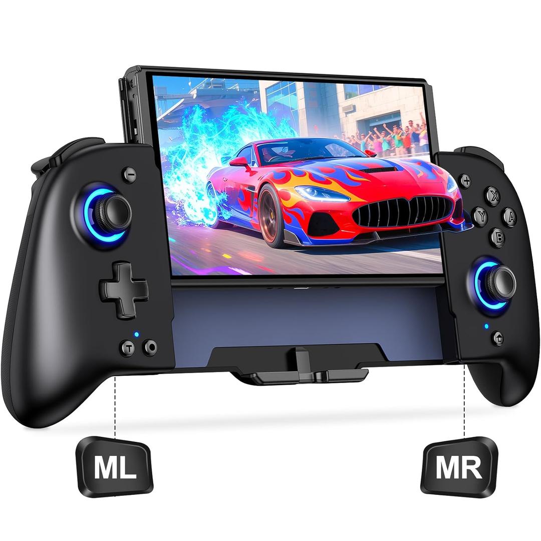 Switch Controllers Compatible with Nintendo Switch/ Switch OLED, One-Piece Joypad Controller Replacement for Switch Pro Controller with 9 Lights Color, Switch Remote for Users Who Prefer Handheld Mode (Black)