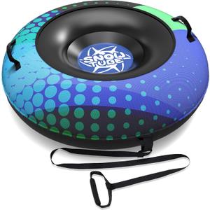 Snow Tube,48 Inch Big Heavy-Duty Inflatable Snow Sled with Premium Canvas Cover for Kids Adults,Thickened Hard Bottom Sleds for Snow with Detachable Tow Strap,Winter Outdoor Fun Snow Toys Gifts (Blue-Green)