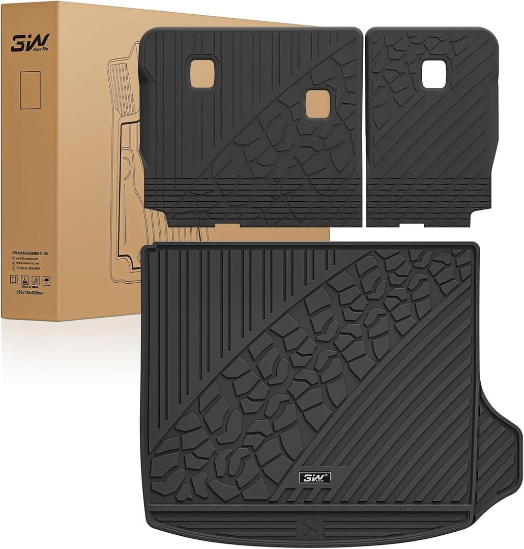 3W Cargo Mat & Backrest Mats for 2022-2025 2026 Jeep Grand Cherokee Accessories, Full Coverage All Weather Trunk Cargo Liner with Backrest Protectors (Include 4xe Not for L or WK), Black