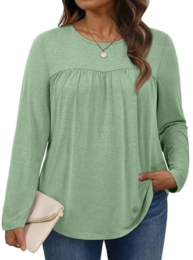 WYNNQUE Womens Plus Size Tops Long Sleeve Shirts Dressy Casual Blouses Flowy Peplum Tunics Loose Fit Fall Clothes Babydoll XL