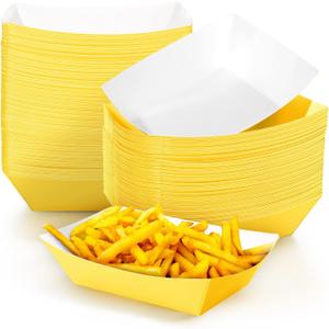 Yinkin 100 Pcs 2lb Paper Food Trays Boat 2lb Disposable Nacho Trays Kraft Paper Boat for Tacos Concession Easter Graduation Birthday Wedding Christmas Halloween Valentine Party Supplies(Yellow)