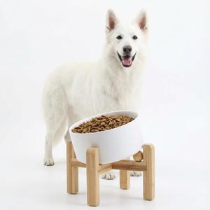 Petygooing White Elevated/Raised 15 Slanted Ceramic Dog Bowl for Large and Medium Breeds, Pet Anti Slip Feeding Bowl,Food Water Dish with Stand for Large and Medium Dogs (60 OZ / 7.6 Cup)