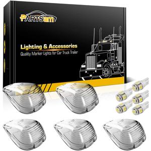 Partsam 5X Clear Cab Marker Light + 5X White 5050SMD 194 168 T10 LED Bulb Compatible with Ford E150 E250 E350 E450 F150 F250 F350 F450 F550 Super Duty Pickup Trucks 1999-2016