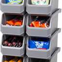 Plastic Containers for Organizing and Storage Bins for Closet, Kitchen, Office, Garage or Pantry Organization, Stackable Bins, Medium (11" x 5" x 5.5"), 8-Pack, Grey