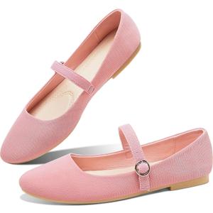 Obtaom Mary Jane Flat Shoes Round Toe Ballet Flats for Women Dressy Fabric Business Flats Comfortable Classic Strap Flats for Office(Dirty Pink, US8)