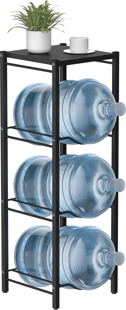 mocomax 5 Gallon Water Jug Rack, 4 Tier Detachable Water Bottle Holder With Storage Shelf, Heavy Duty Water Jug Dispenser Stand Organizer for Kitchen, Office, Home, Black