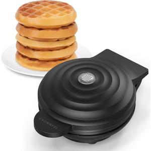 CROWNFUL Mini Waffle Maker, 4" Chaffle Maker with Compact Design, Easy to Clean, Non-Stick Surface, Recipe Guide Included, Perfect for Breakfast, Dessert, Sandwich, or Other Snacks (Bright Black)