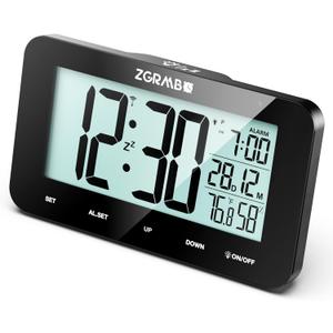ZDAXOAH Digital Alarm Clock, Atomic Alarm Clock for Bedrooms with Indoor Temp, Humidity, Date, Alarm Time - Auto Set Atomic Clock - Auto DST, Desk Small Clock with Night Light