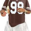 Jersey Shirts for Women Oversized V Neck Tshirt Number Graphic Shirt Casual Y2k Streetwear Tee Tops (Brown, S)