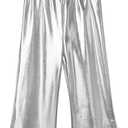 Perfashion Girls' Shiny Metallic Flared Pants Festival Dance Pants Disco with Sunglasses Wide Leg Trousers 6-15 Years (8-9 Years)
