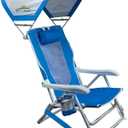 GCI Outdoor Sunshade Backpack Beach Chair | Reclining Folding Canopy Chair with Durable Armrests, Drink Holder & Carry Straps, Perfect for Beach Trips & Picnics — Saybrook Blue