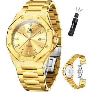 OLEVS Mens Watches Octagonal Luxury Stainless Steel Dress Watches for Men Quartz Analog Large Face Luminous Relojes para Hombres
