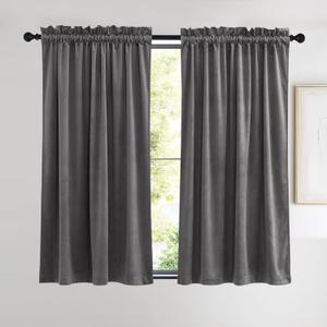 NICETOWN Living Room Grey Velvet Curtains, Sound and Sunlight Reducing Heavy Matt Rod Pocket Drapes/Panels for Kitchen Small Window (2 Panel Per Pack, 54 inches Long)