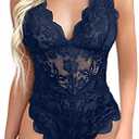 Hamefen dream love Women Snap Crotch Lingerie Sexy Lace Bodysuit Deep V Teddy Sleepwear One Piece Lace Babydoll Medium