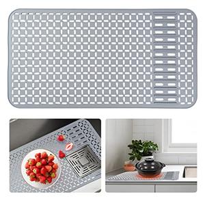 Silicone Sink Mat 26''x14'' Kitchen Sink Protector Mat With DIY Drain Hole, Grey Farmhouse Silicone Sink Mat Protector 1pcs Kitchen Sinks Accessories