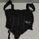 SOLY HUX Women's Lace Sheer Bodysuits Sweetheart Neck Slim Fitted Corset Leotard Tops (Medium, Pure Black)