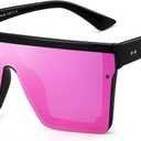 JIM HALO Flat Top Shield Sunglasses Square Mirror Rimless Glasses for Women Men (Black Frame / Mirror Purple Lens)