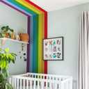 Colorful Bold Rainbow Wall Border Stickers Peel and Stick, Self Adhesive PVC Rainbow Wall Waist Sticker Rainbow Decals for Kids Room Playroom Door, 125.98" x 15.75"