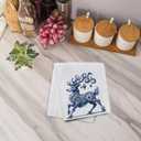 Chinoiserie Christmas Reindeer Kitchen Hand Towels, Chinoiserie Christmas Decor, Grandmillennial Blue and White Xmas Red Nose Reindeer Decorative Hand Towels for Bathroom, 16x24 Inch