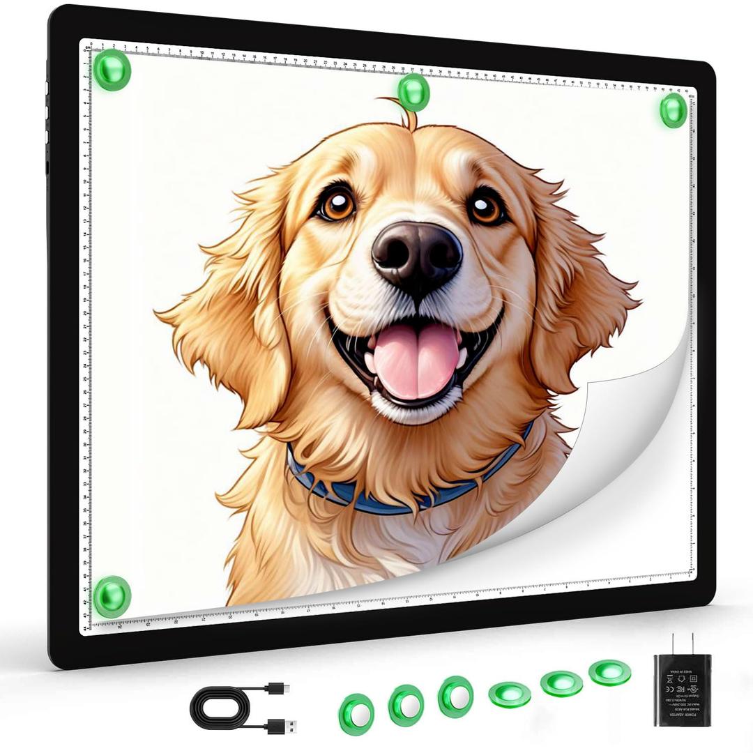 Zocelight Rechargeable A2 Light Board(25.2″x18.4) Large, Wireless Magnetic Light Pad for Diamond Painting,Side Buttons, 3 Light Colors, Dimmable Light Box for Tracing,LED Light Table for Sketching