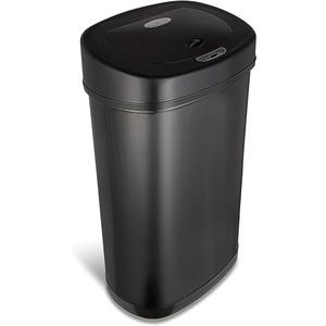 NINESTARS DZT-50-9BK Automatic Touchless Infrared Motion Sensor Trash Can, 13.2 Gal 50L, Black Steel Base (Oval, Black Lid)