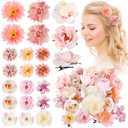 BBTO 21 Pcs Flower Hair Clip Rose Hair Clips Barrettes for Women Flower Accessories Boho Bride Claw Clip Hairpin Brooch Pin Headpiece for Wedding (Pink,White)