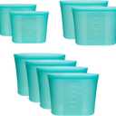 8-Pack Reusable Silicone Food Storage Bags, 100% Silicone Stand-Up Wide-Open Zip-Lock Reusable Storage Bags for Food, Freezer Microwave Oven Dishwasher Safe, Aqua, 4L 2M 2S (Teal | 3-Size | 8 PC)