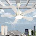 Fanbulous 42" Outdoor Ceiling Fans with Light for Patios, IP65 Waterproof Gazebo Fan, Plug in Ceiling Fan with Remote, 3CCT 6-Speed White Ceiling Fan with Hanging Hook for Porch, Pergola,Canopy