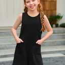Haloumoning Girls Romper Sleeveless Short Jumpsuits Kids Casual One Piece Summer Outfits with Pockets 5-14 Years