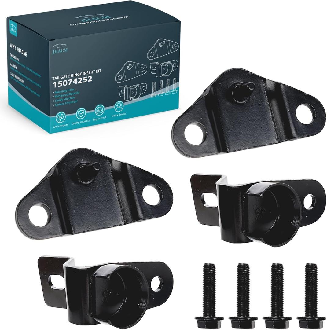 Tailgate Hinge Insert Kit Compatible with - 1999-2007 Chevy Silverado GMC Sierra 1500 2500 3500 - w/ 8 Bolts, 4PC-Set; Left & Right, Bed & Gate; Replace# 15074252 15074253 15078745 15078746