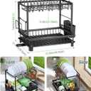 Dish Drying Rack, 2 Tier Space-Saving Dish Rack, Multifunctional Dish Drainer for Kitchen Counter with Drainboard/Utensil/Cup Holder Rustproof Carbon Steel, Black