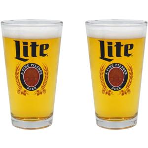Miller Lite Signature Crest Pint Beer Glasses - Set of 2