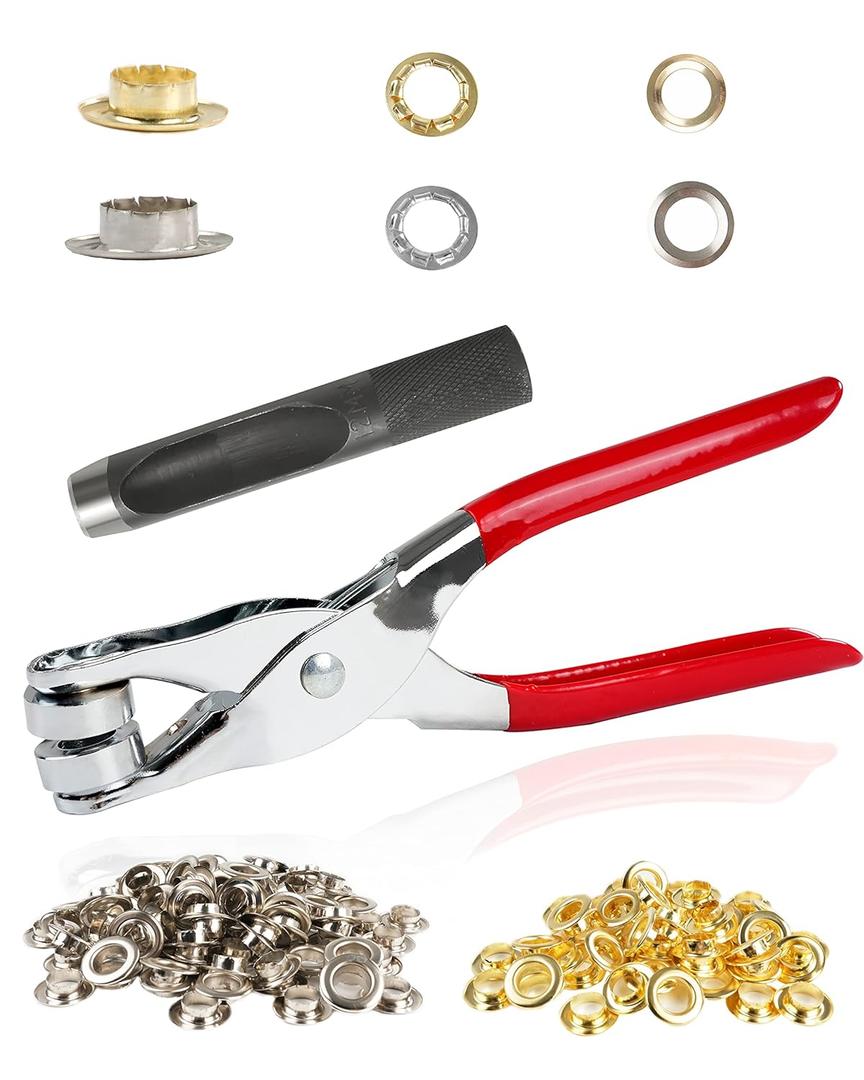 150Pcs 1/2 Inch Grommet Tool Kit, Grommet Kit, Eyelet Kit with Leather Hole Punch Pliers, 150 Metal Eyelets and Grommets in Gold and Silver for Leather, Shoes, Fabric, Belt (Multicolored)