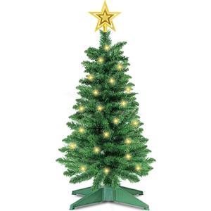 3 Ft Green Christmas Tree with Lights, Timer 8 Modes 50 Warm White Lights Battery Operated Small Artifical Full Christmas Tree for Tabletop Home Office Indoor Outdoor Xmas Holiday Party Decorations