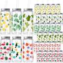 Skylety 30 Pcs Hawaiian Luau Cups 13. 5 oz Summer Tropical Plastic Cups with Lids and Straws Reusable Cute Plastic Tumbler for Hawaii Beach Sea Summer Birthday Party Drinkware Supplies