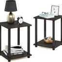 Furinno SIMPLISTIC Side Table Set of 2, 2-Tier Square Modern End Table, Nightstand, Night Stand, Bedside Table, Toolless Assembly, for Living Room, Bedroom, Espresso, 2-Pack, Plastic Pole