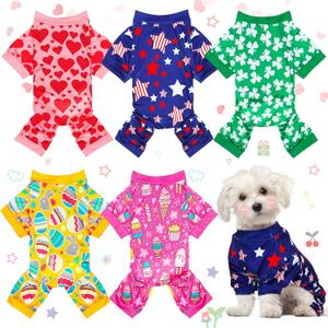 5 Pieces Holiday Dog Christmas Pajamas Holiday Dog Jumpsuit Puppy Valentine Pajamas Apparel for Small Cat Christmas Valentine Cosplay (Small (fit 3.3-5.5lbs),Classic Style)