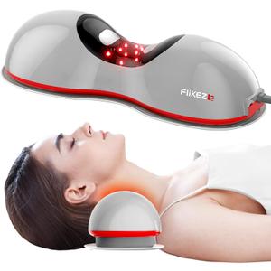 Heated Neck Stretcher with Red Light Therapy, Wireless Cervical Traction Device for TMJ Pain Relief and Shoulder Relaxer, Neck Traction Massager Pillow for Home/Office Used, Grey